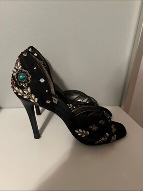 Steve Madden Embellished Black Heels with Jewel Accents (Size 9 1/2)